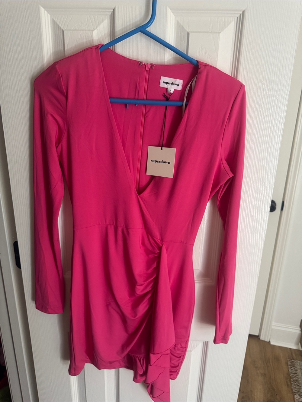 superdown Hot Pink Long Sleeve Wrap Mini Dress